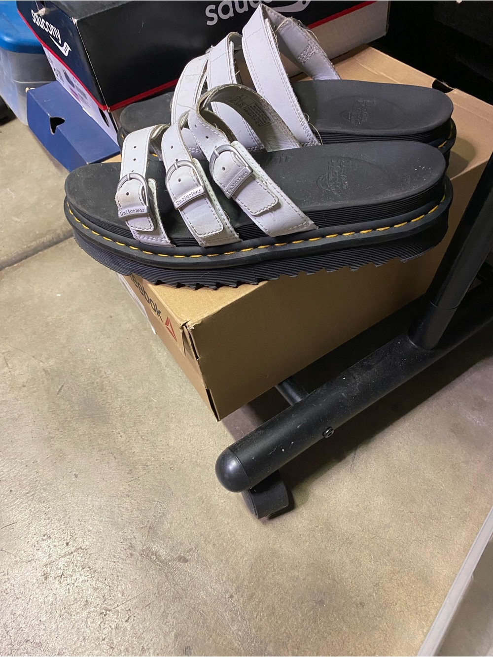 Dr. Martens White Triple-Strap Platform Sandals with Black Lug Sole